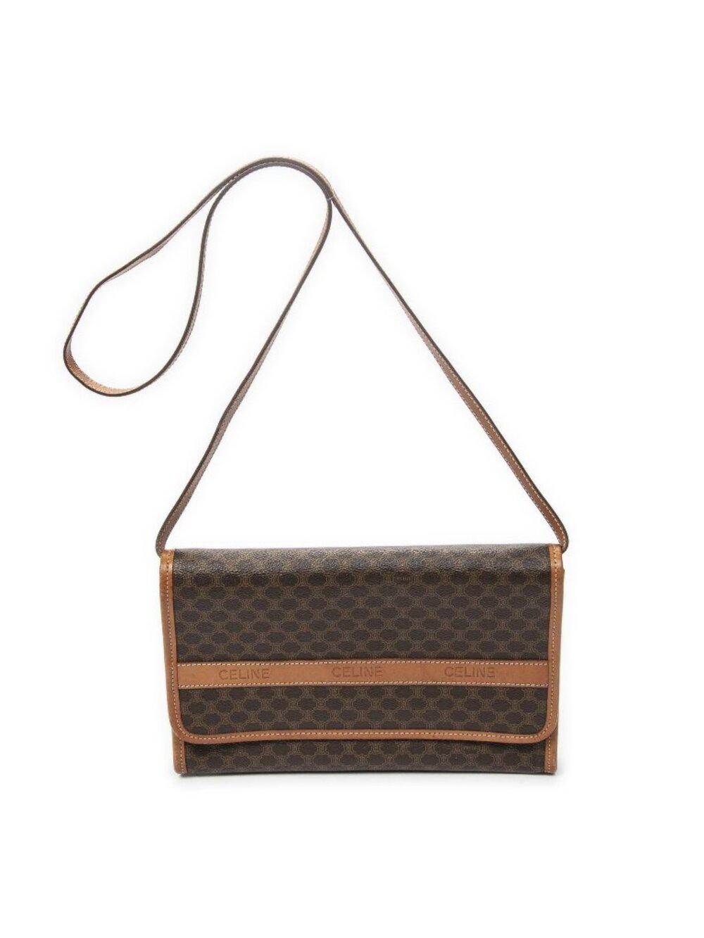 Celine Rectangle Flap Bag Crossbody Brown Macadam Canvas